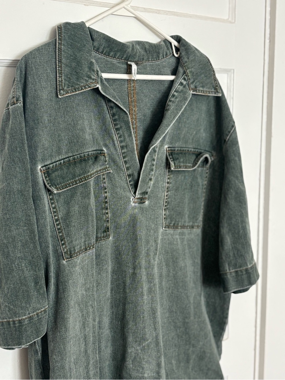 glam Army Green Denim Distressed Mini Dress